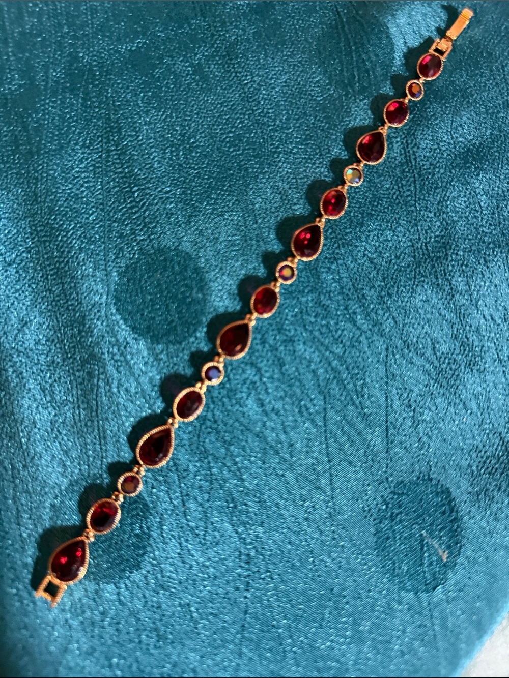 Gold-Tone Red Gemstone Bracelet - Women's Elegant Bracelet
